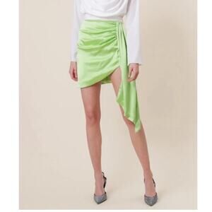 LINE & DOT Skirt SZ Extra Small Asymmetrical Cascade Lizzy Lime Mini Satin NWT